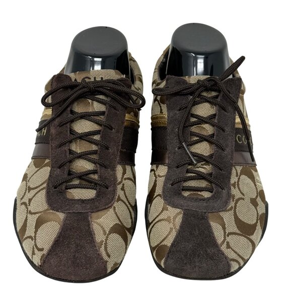 Coach Jayme Womens Monogram Sneakers Size 9M Brown Signature Canvas Suede - READ - Picture 3 of 12